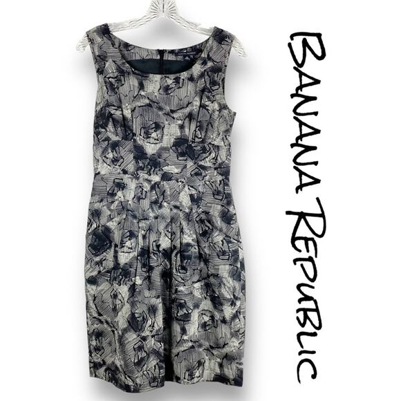 Banana Republic Silk Wool Pleated Sheath Dress Black Floral Womens Size 4 - Picture 1 of 13